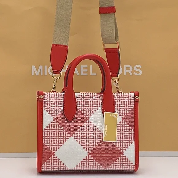 Michael Kors Mirella Extra-Small Logo Crossbody XBODY Shopper Bag Bright Red NWT - Picture 14 of 16